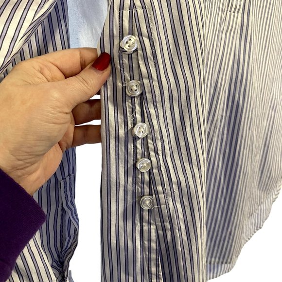 Anthropologie Blue and White Stripe Oversized Dress-Shirt Size S - Picture 4 of 10